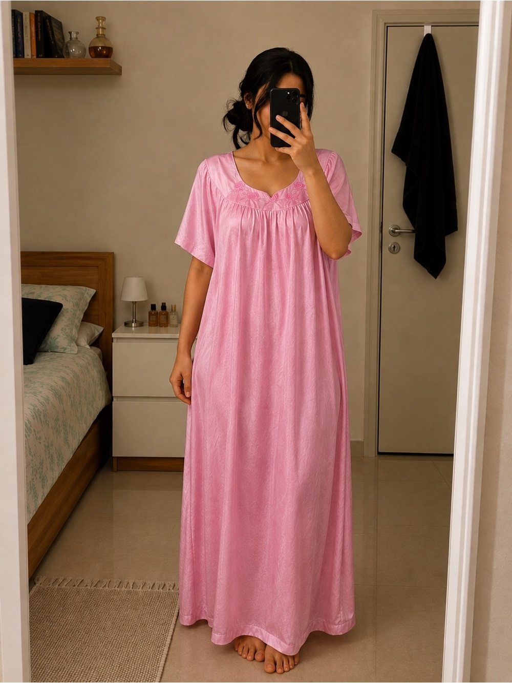 Vintage Soft Pink Satin Maxi Nightgown by Shadowline